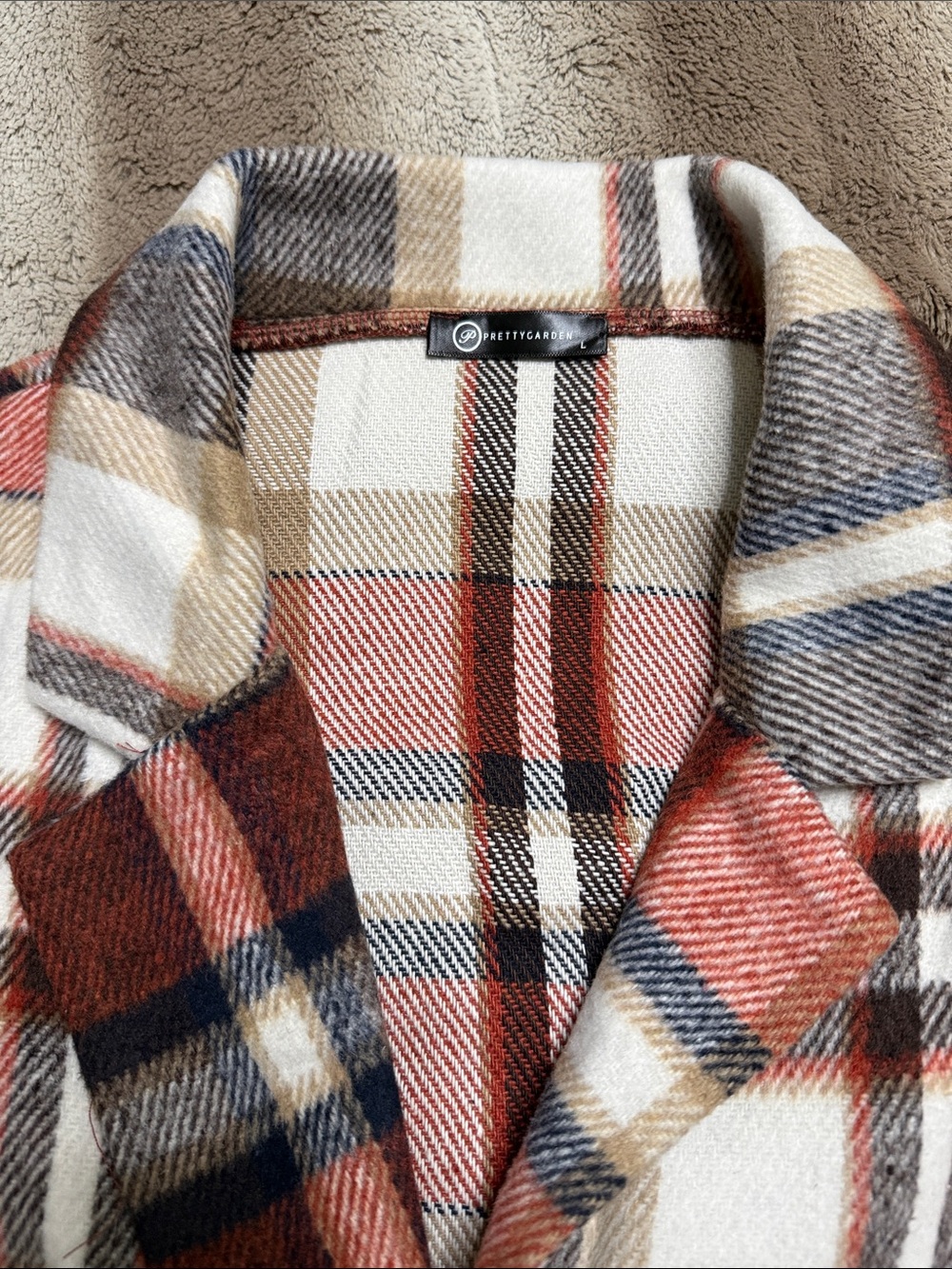 Plaid Long Notch Collar Coat - Rust & Cream - Picture 3 of 3